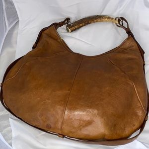YSL Yves Saint Laurent mombasa brown tusk handle hobo bag